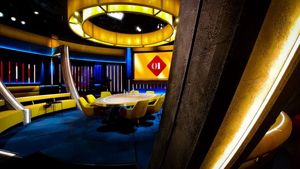 Studio Op1 2023 vernieuwd, set en licht ontwerp, licht en audiofaciliteiten door Production People, Decor door Unbranded, Klant: TVBV, Omroep Max, EO, WNL; Martin VDO Sceptron 10 armaturen