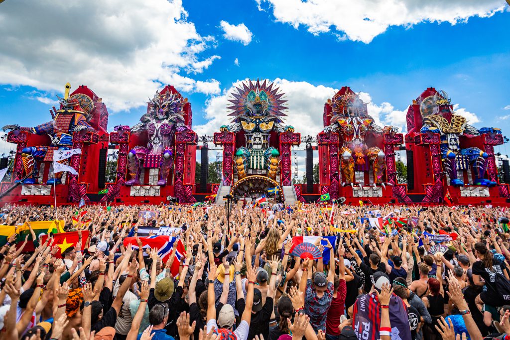 Q Dance Defqon 1 2024 Biddinghuizen Walibi NL Red stage main warrior tribe power gods hardstyle festival Backbone international Production People light audio rigging