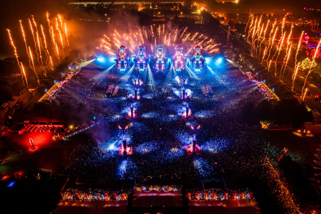 Q Dance Defqon 1 2024 Biddinghuizen Walibi NL Red stage main warrior tribe power gods hardstyle festival Backbone international Production People light audio rigging