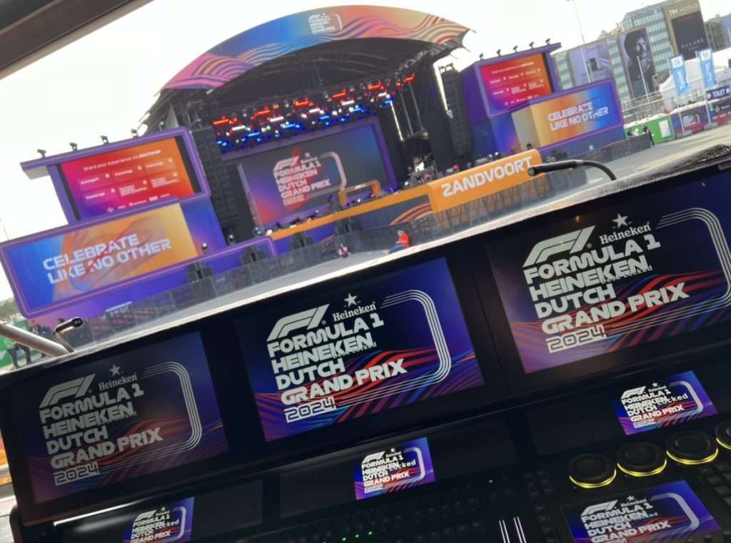 Formula 1 Heineken Dutch Grand Prix 2024 Circuit Zandvoort Backbone International Fanzone stage Arena Max Verstappen interview DJ booth Armin van Buuren FOH PA