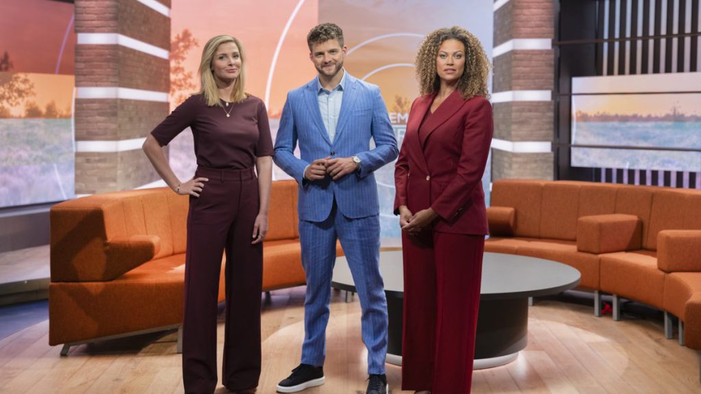 Goedemorgen Nederland 2024 TV daily morning show NPO 1 omroep WNL NL new studio Welmoed Sijtsma, Frank van Leeuwen en Lisette Wellens, lights by Production People
