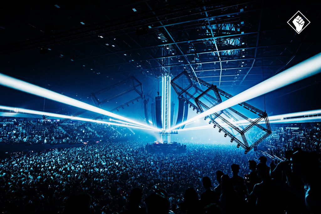 Rotterdam Rave Ahoy Area 1 2025 february 360 dj booth light and audio by Production People hard techno