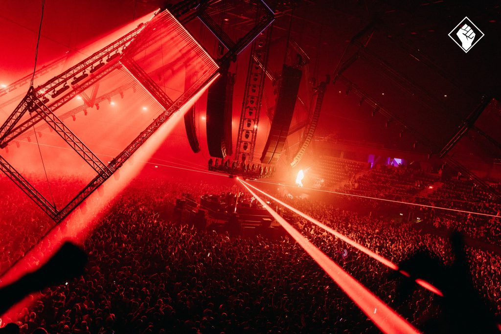 Rotterdam Rave Ahoy Area 1 2025 february 360 dj booth light and audio by Production People hard techno