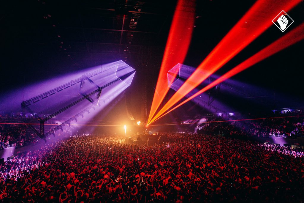 Rotterdam Rave Ahoy Area 1 2025 february 360 dj booth light and audio by Production People hard techno