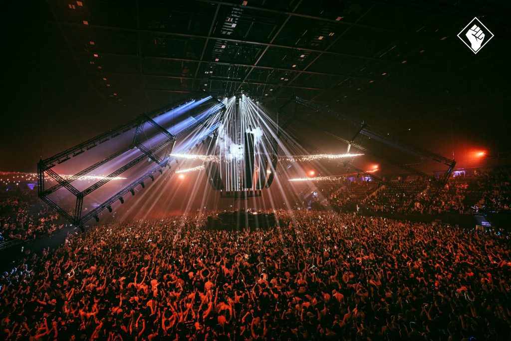 Rotterdam Rave Ahoy Area 1 2025 february 360 dj booth light and audio by Production People hard techno