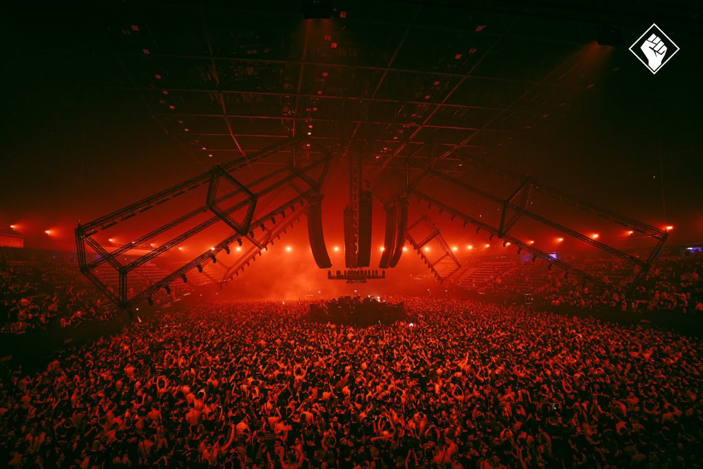 Rotterdam Rave Ahoy Area 1 2025 february 360 dj booth light and audio by Production People hard techno